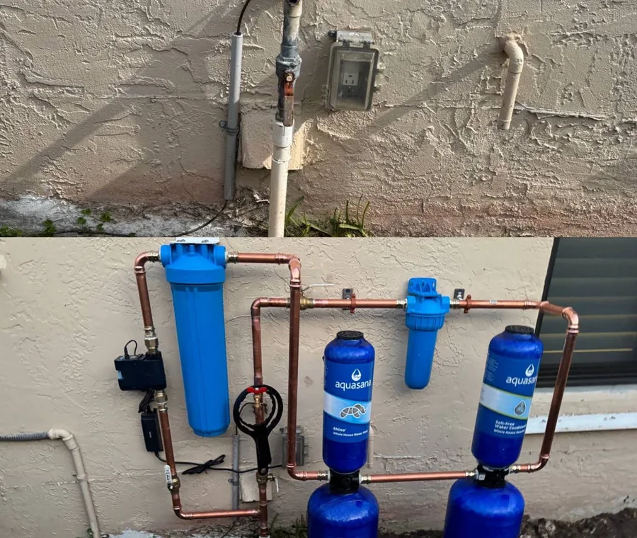Whole house Aquasana water filtration installation with new copper piping in San Diego